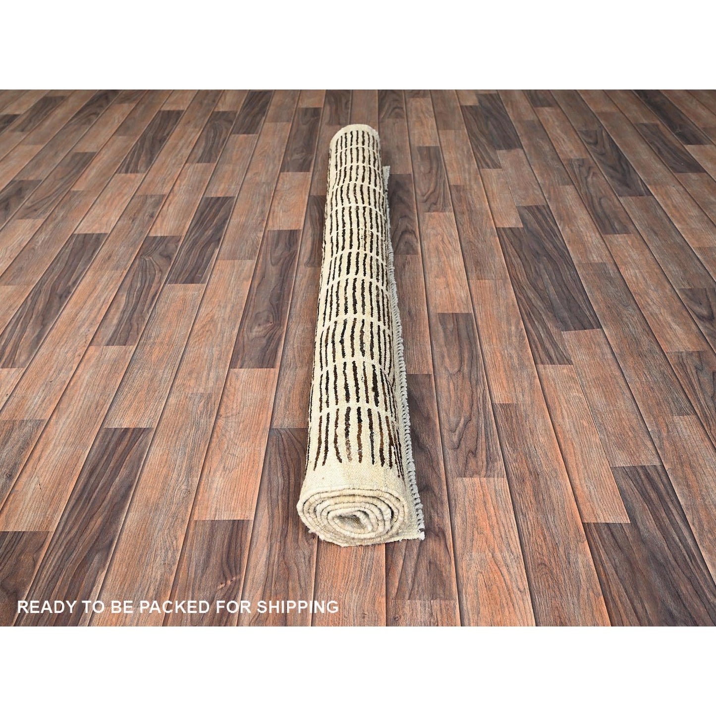 4'10"X6'4" Brown Moroccan Weave Grid Design Hand Knotted Natural Wool Rug