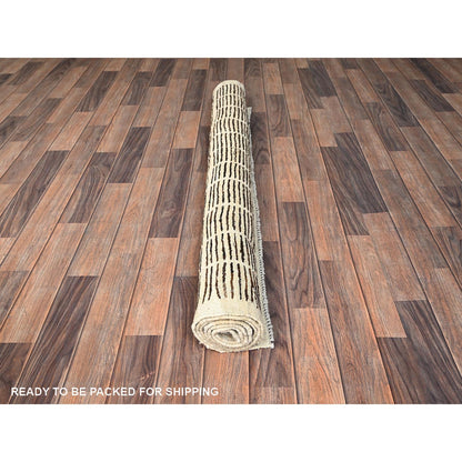 4'10"X6'4" Brown Moroccan Weave Grid Design Hand Knotted Natural Wool Rug