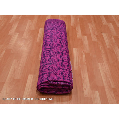 8'X9'7" Overdyed Pink 100% Cotton Hand Knotted Agra Design Rug