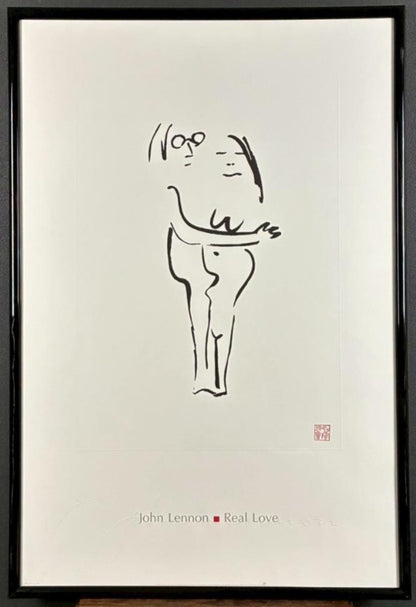 John Lennon "Real Love" Stamped Lithograph Print Poster Framed ???? Yoko Ono