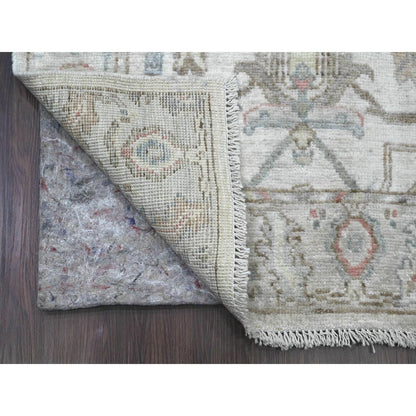 3'X15'9" White Afghan Angora Oushak Pure Wool Hand Knotted Runner Rug