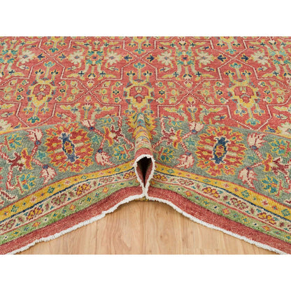 14'X16'5" Red Pure Wool Hand Knotted Antiqued Oushak Design Oversized Rug