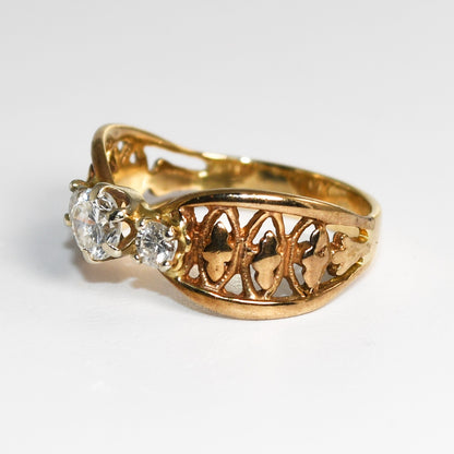 Three Diamond Ring Fancy Shank 14K Yellow Gold