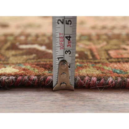 3'7"X10'2" Brown Worn Wool Hand Knotted Vintage Farsian Wide Runner Rug