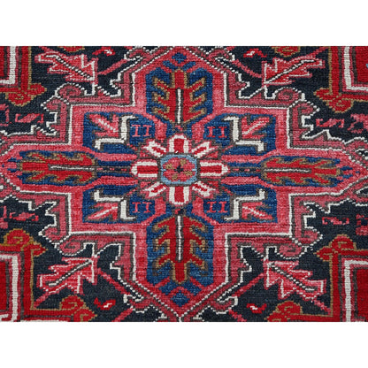 7'X9' Red Vintage Zoroastrian Heris Shaved Low 100% Wool Hand Knotted Rug