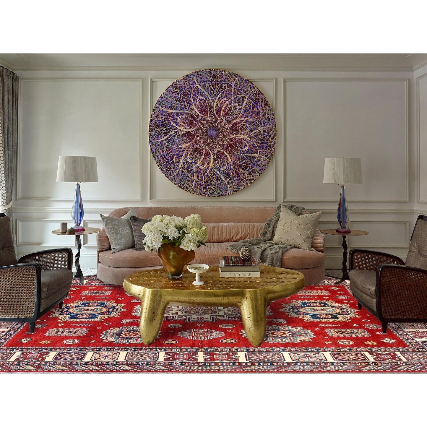 8'2"X10' Red Special Kazak Large Elements Hand Knotted Oriental Wool Rug