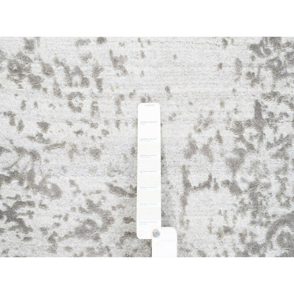 10'x10' Round Grey Broken Farsian Design Wool-Silk Hand Knotted Rug