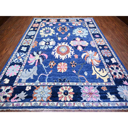 9'X11'7" Sapphire Blue Hand Knotted Afghan Angora Oushak Soft Wool Rug