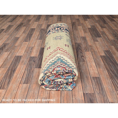 8'X9'7" Pastel Green Afghan Special Kazak Hand Knotted Pure Wool Rug