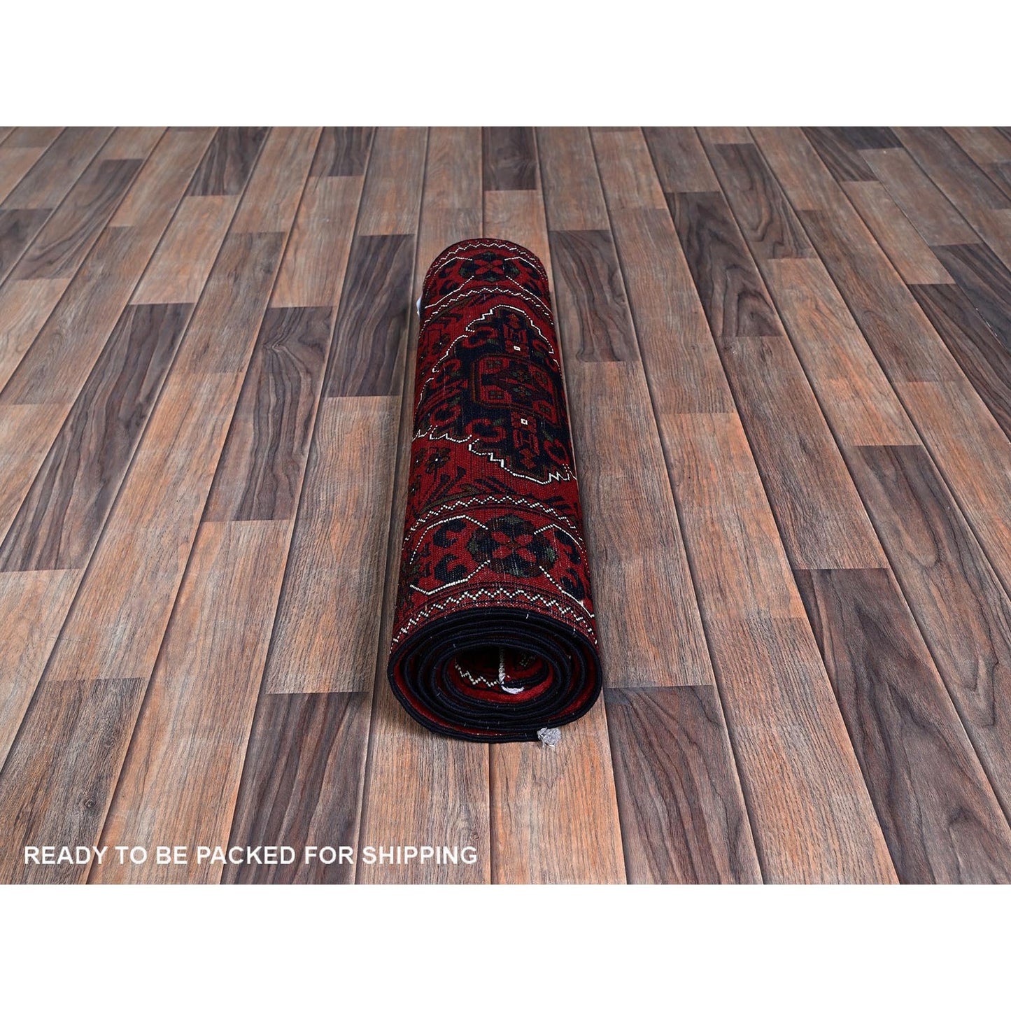 2'4"X5'8" Red Afghan Khamyab Geometric Pattern Wool Hand Knotted Runner Rug