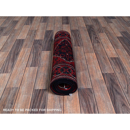 2'4"X5'8" Red Afghan Khamyab Geometric Pattern Wool Hand Knotted Runner Rug