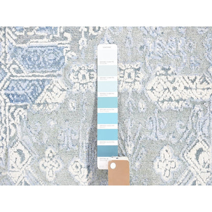 9'X12'2" Wool And Pure Silk Hand Knotted Blue Jewellery Design Rug