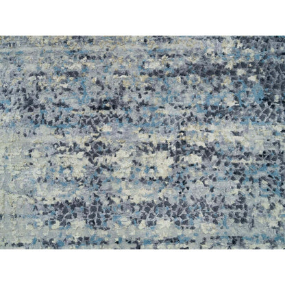 7'X7' Blue Gray Wool & Silk Hand Knotted Abstract Round Oriental Rug