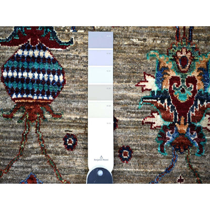 7'9"X9'6" Carbon Gray Hand Knotted Sultani Pomegranate Design Wool Rug