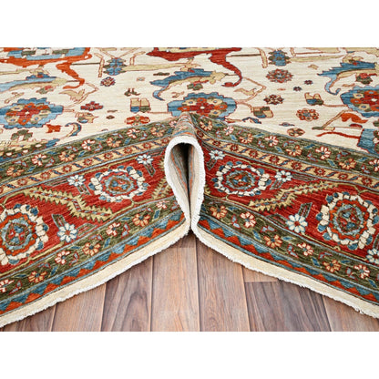8'1"X9'9" White Wool 200 Kpsi Heris Design Hand Knotted Oriental Rug