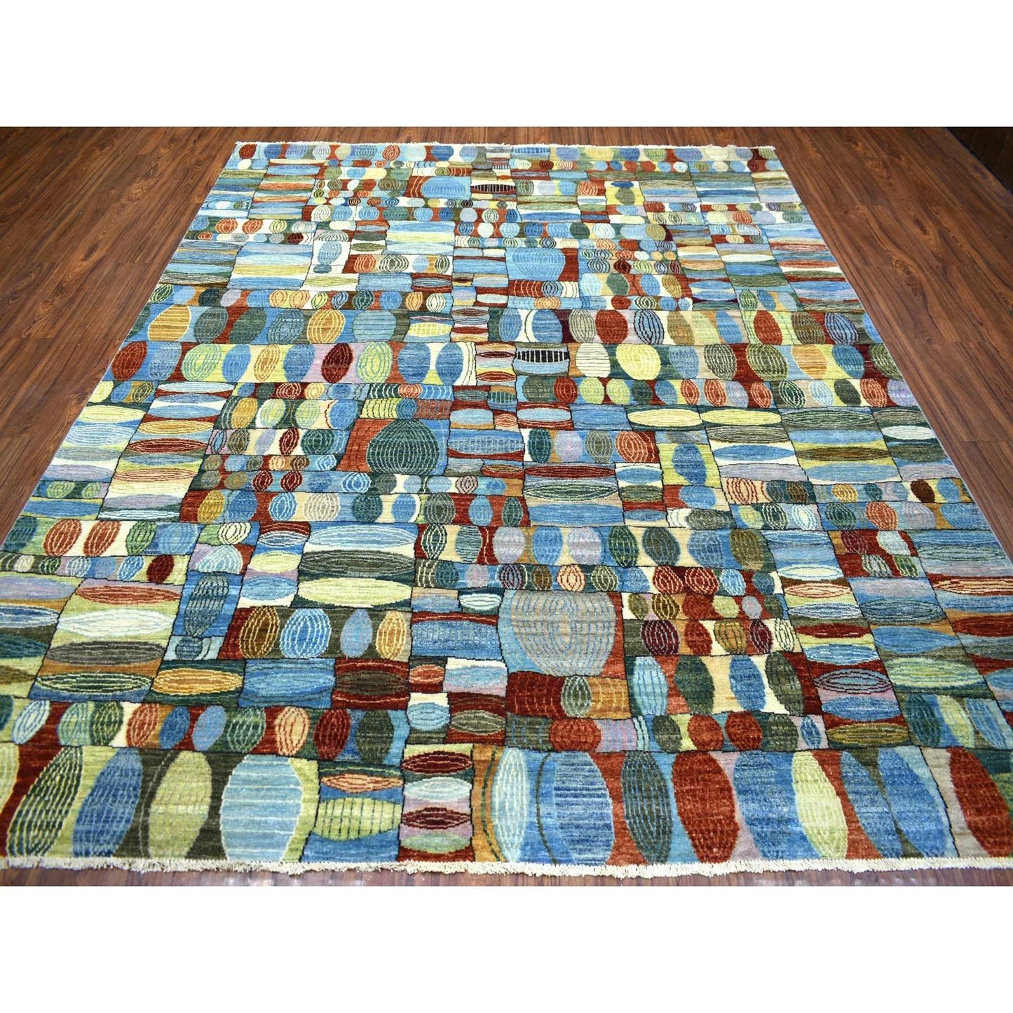 8'X9'9" Colorful Hand Knotted Afghan Kashkuli Gabbeh Hand Spun Wool Rug