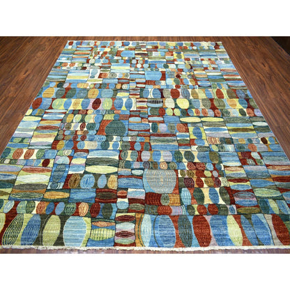 8'X9'9" Colorful Hand Knotted Afghan Kashkuli Gabbeh Hand Spun Wool Rug