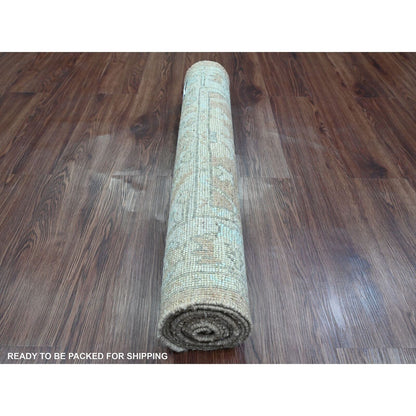 2'9"X9'6" Brown Angora Oushak Leaf Design Hand Knotted Wool Runner Rug