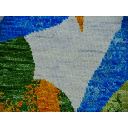 9'X12'3" White Modern And Botanical Design Hand Knotted 100% Wool Rug