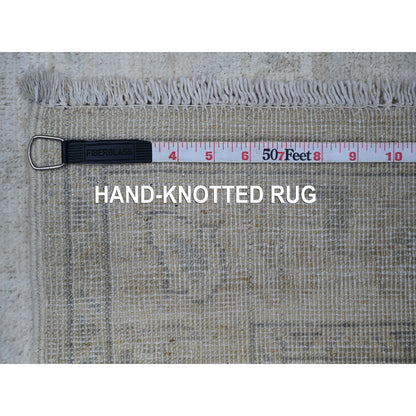 2'7"X11'2" White White Wash Peshawar Hand Knotted Pure Wool Runner Rug