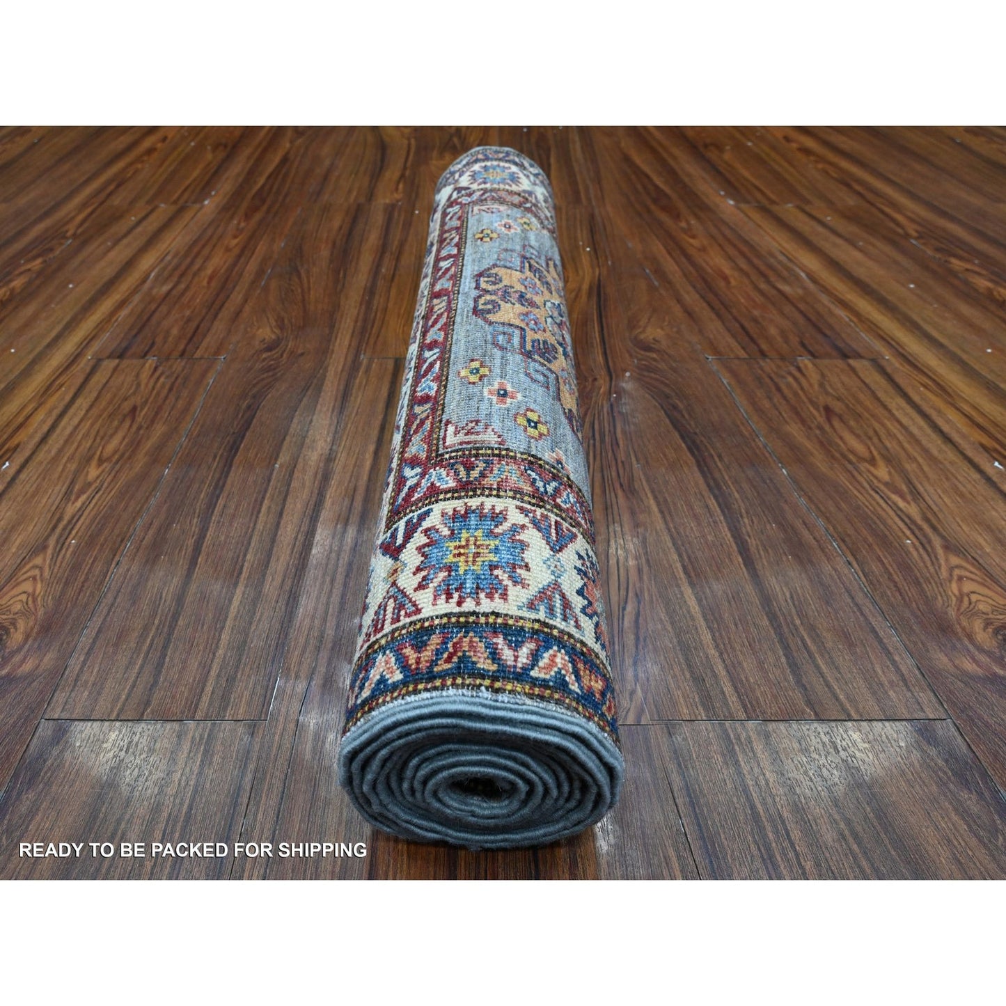 2'7"X8'4" Gray Hand Knotted Super Kazak Runner All Wool Oriental Rug