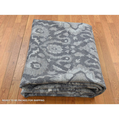 9'X12'4" Gray Silk With Textured Wool Hand Knotted Oushak Influence Rug