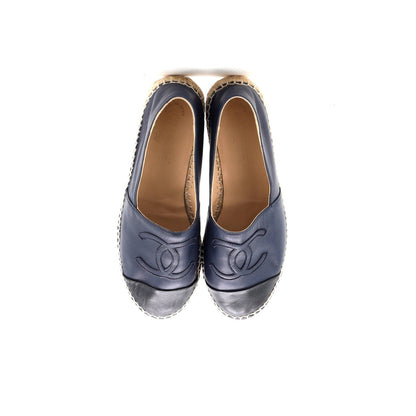 Chanel Women'S Cc Cap Toe Espadrilles Leather