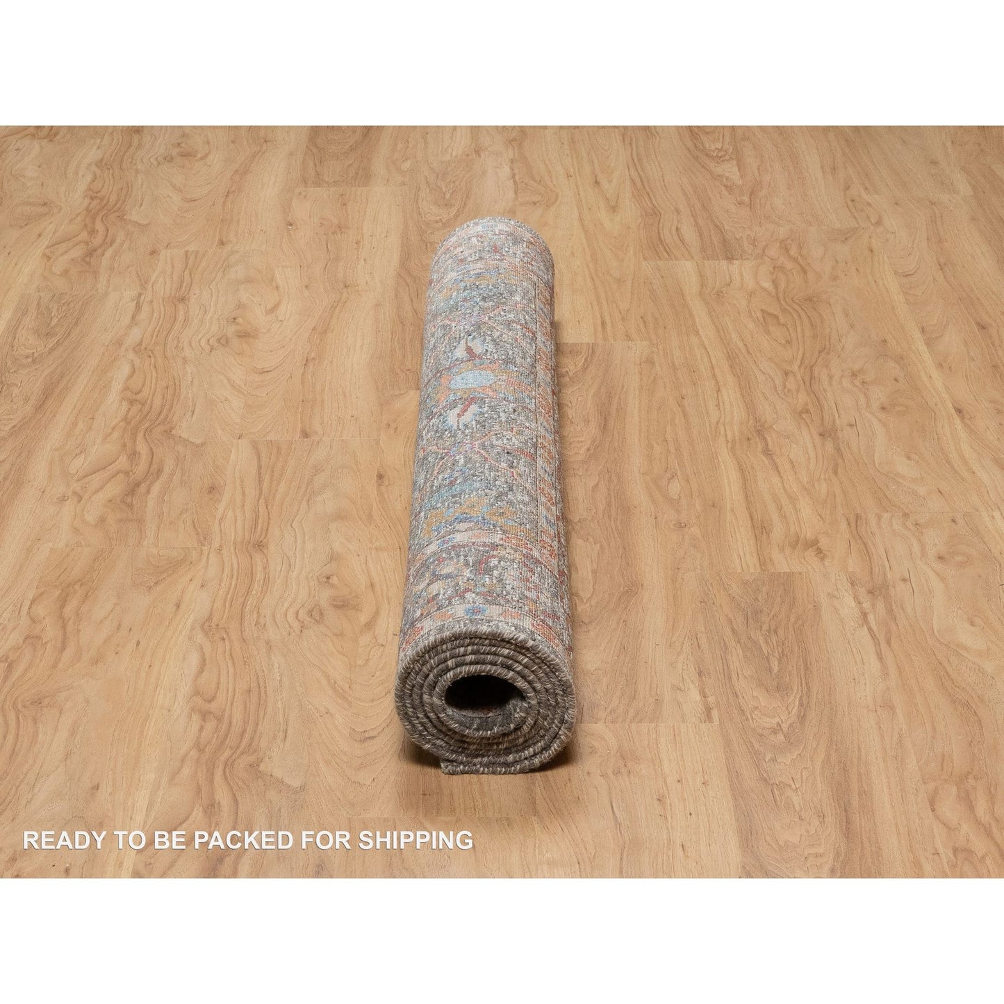 5'X7' Cedar Brown Leaf And Flower Design Hand Knotted Wool And Silk Rug