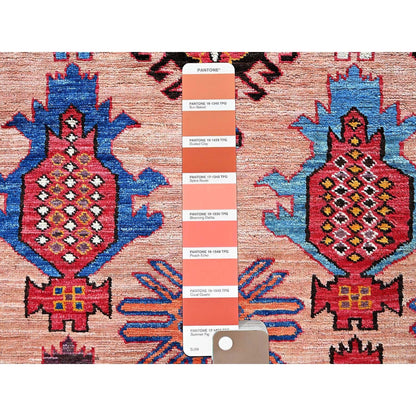 5'X6'7" Cantaloupe Orange Caucasian Design Revival Hand Knotted Wool Rug