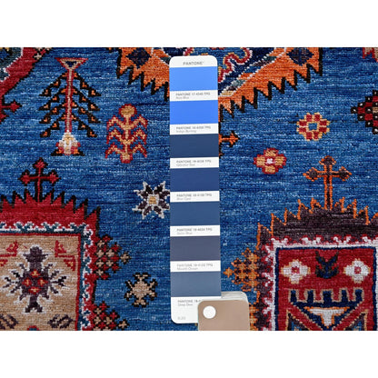 10'X10' Imperial Blue Caucasian Design Revival Hand Knotted Wool Square Rug