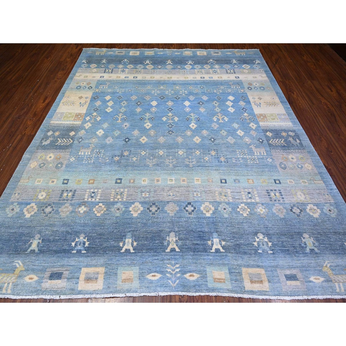8'2"X9'7" Blue Fine Kashkuli Pure Wool Hand Knotted Oriental Rug