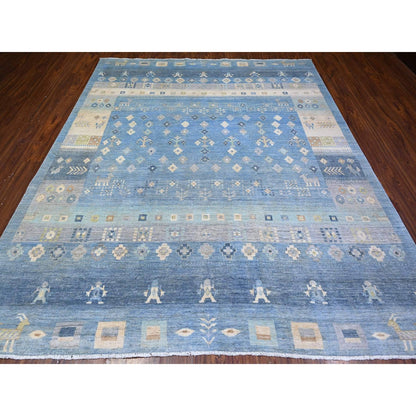 8'2"X9'7" Blue Fine Kashkuli Pure Wool Hand Knotted Oriental Rug