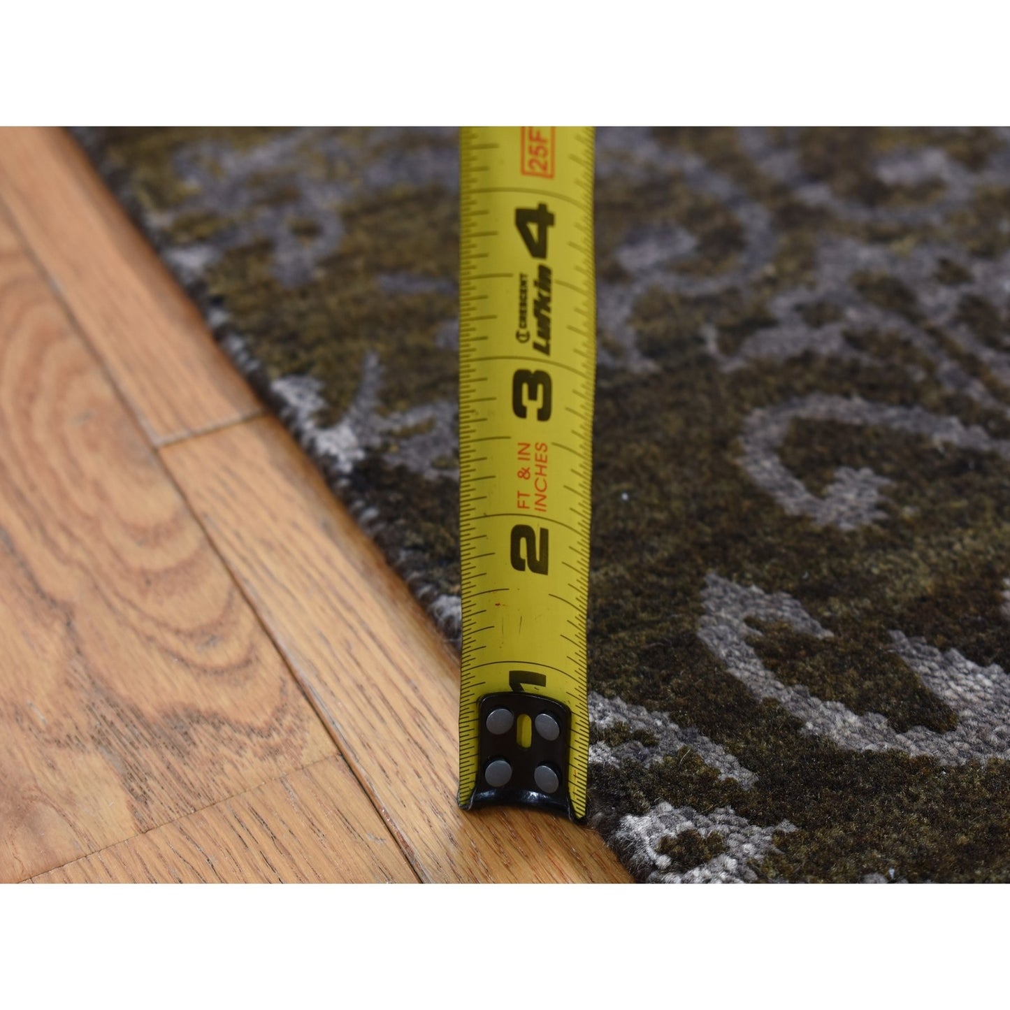 2'4"X9'8" Green Abarasque Motif Design Wool And Silk Handmade Runner Rug