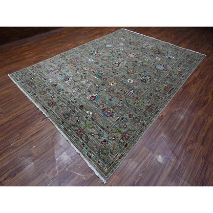 8'1"X11'2" Thunder Gray Wool Hand Knotted Sultani Pomegranate Design Rug