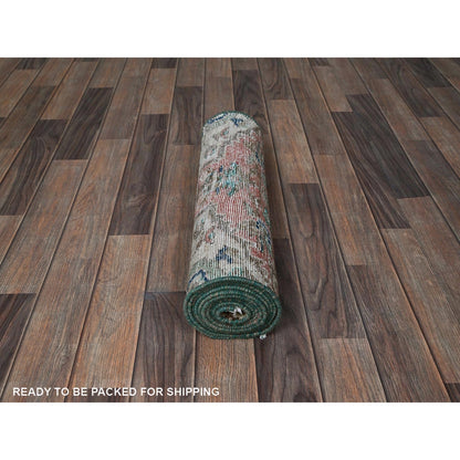 2'X9' Salmon Pink Vintage Zoroastrian Heris Hand Knotted Wool Runner Rug