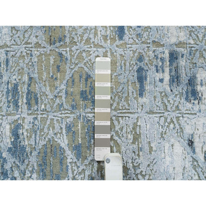 2'7"X12' Gray The Honeycomb Design Hand Knotted Wool And Silk Runner Rug