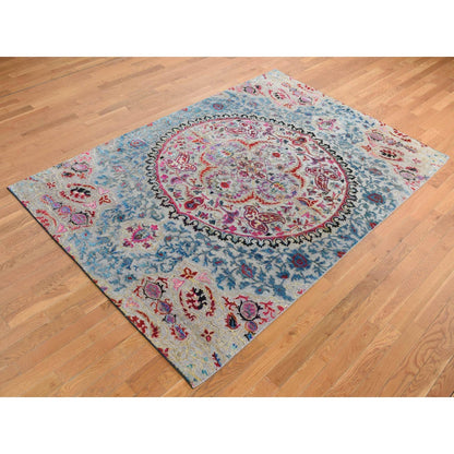 6'X9' Tan Brown Maharaja Design Sari Silk And Wool Hand Knotted Rug