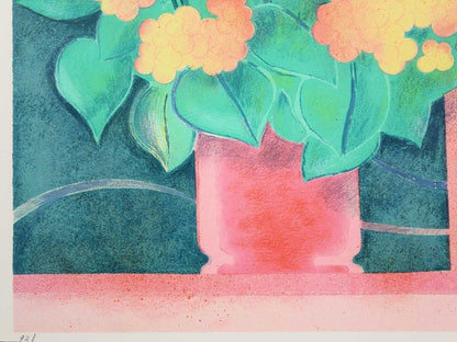 Albert Zavaro Original Lithograph Signed - Still Life Flowers Horse