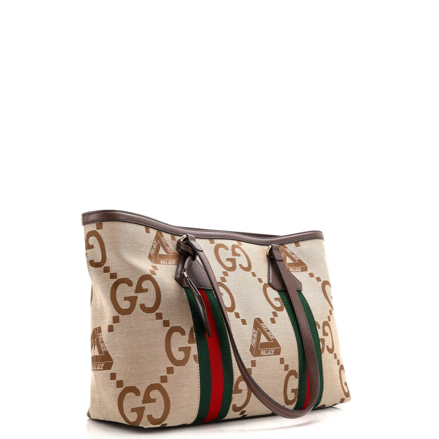 Gucci X Palace Web Shopper Tote Jumbo Gg Tri-Ferg Logo Canvas Medium