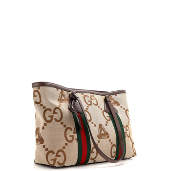 Gucci X Palace Web Shopper Tote Jumbo Gg Tri-Ferg Logo Canvas Medium