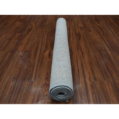 4'1"X6'1" White Wash Peshawar Mahal Design Pure Wool Hand Knotted Rug