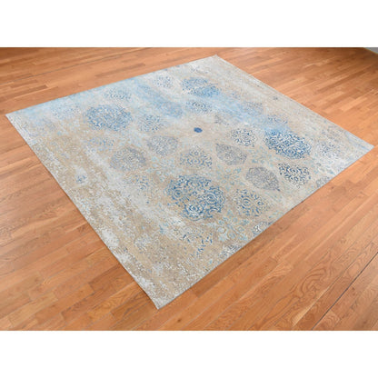 8'1"X9'9" Tan Color Wool And Silk Ottoman Design Hand Knotted Modern Rug