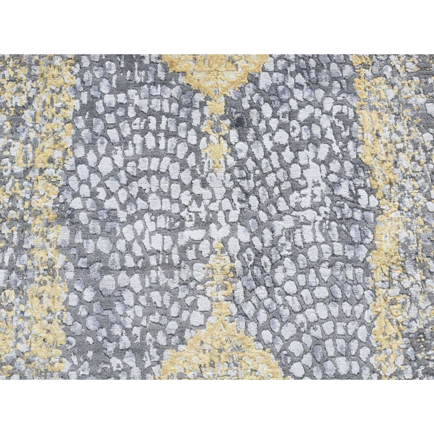 3'2"X9'10" Gray Zoroastrian Design Wool And Silk Runner Hand Knotted Rug