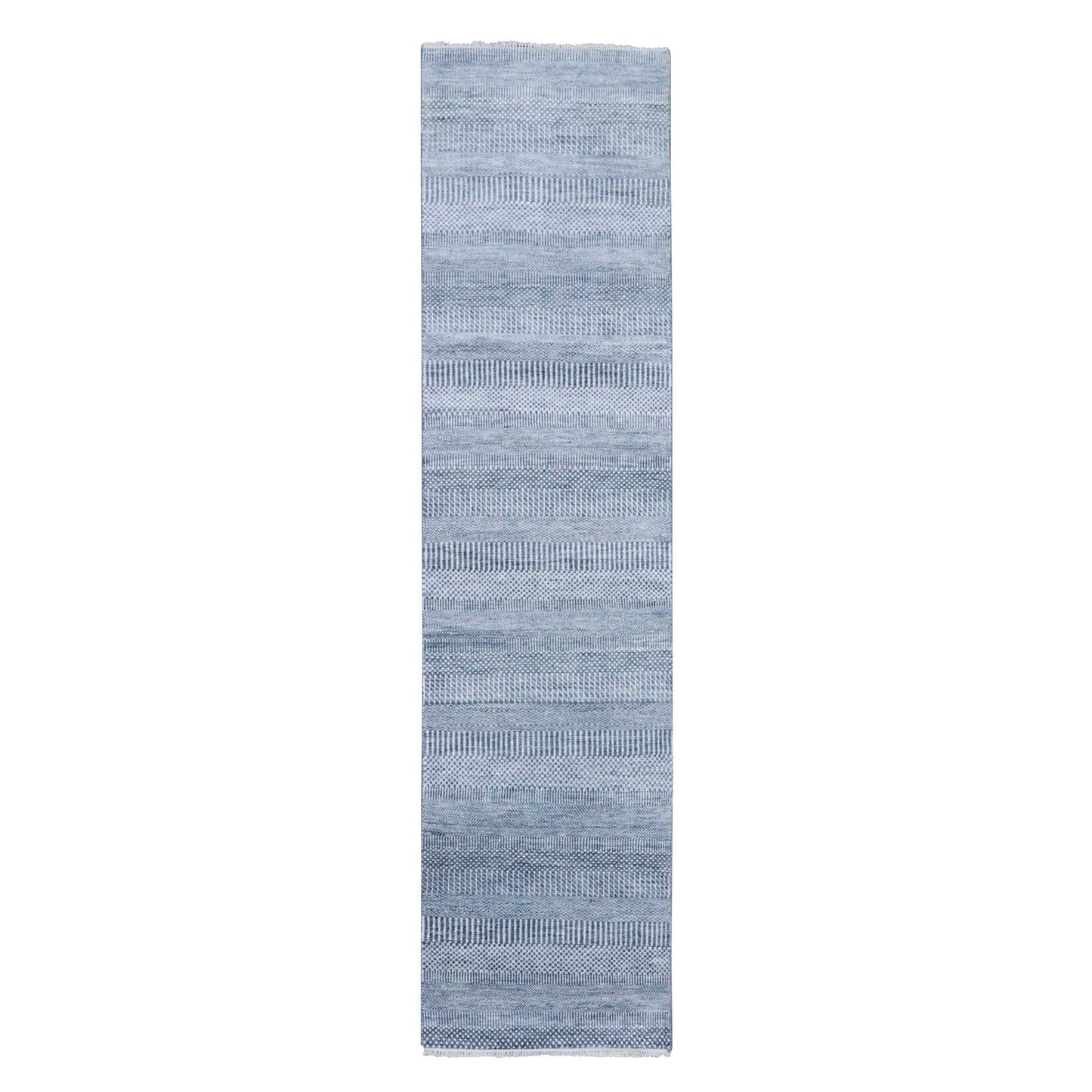 2'10"X10'2" Gray Modern Grass Design Wool/Silk Hand Knotted Runner Rug