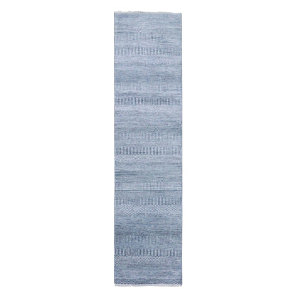 2'10"X10'2" Gray Modern Grass Design Wool/Silk Hand Knotted Runner Rug