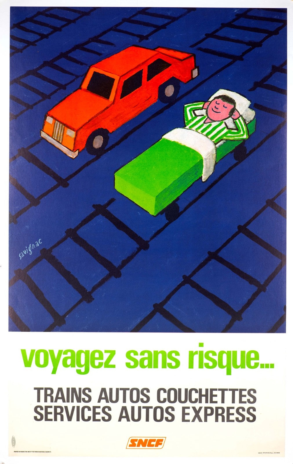Voyagez Sans Risque By Raymond Savignac 1971 27 X 39 French Railways Poster