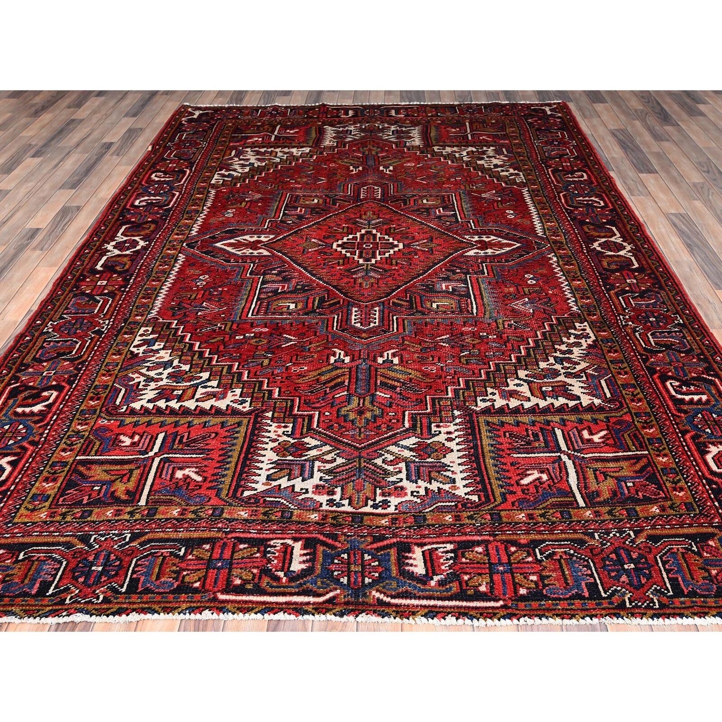 7'8"X11' Carmine Red Vintage Zoroastrian Heris Pure Wool Hand Knotted Rug