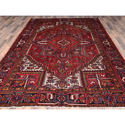 7'8"X11' Carmine Red Vintage Zoroastrian Heris Pure Wool Hand Knotted Rug