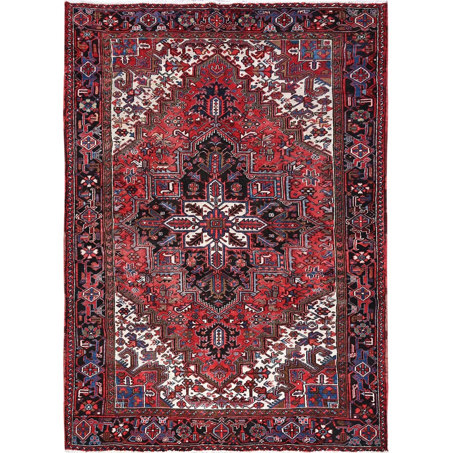 8'X11'3" Red Semi Antique Zoroastrian Heris Even Wear Hand Knotted Wool