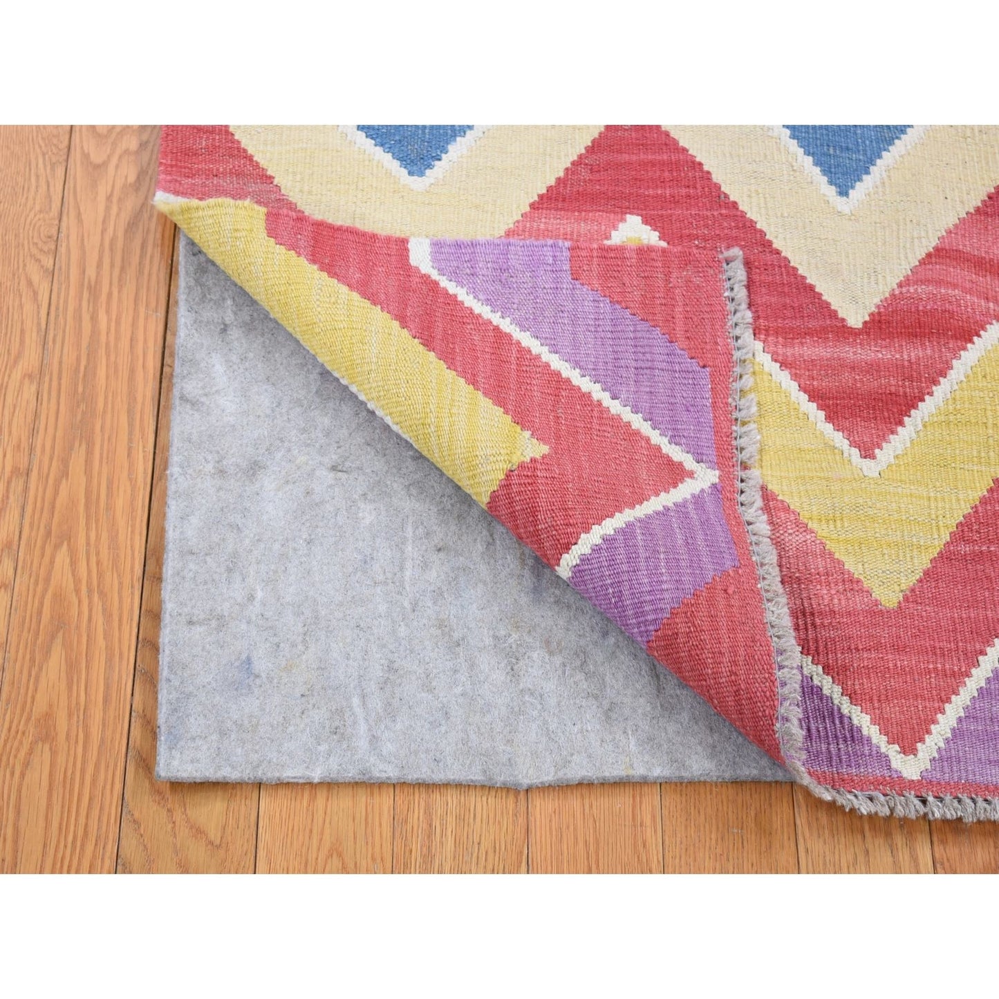 7'1"X10'1" Colorful Wool Hand Woven Afghan Kilim With Chevron Design Rug